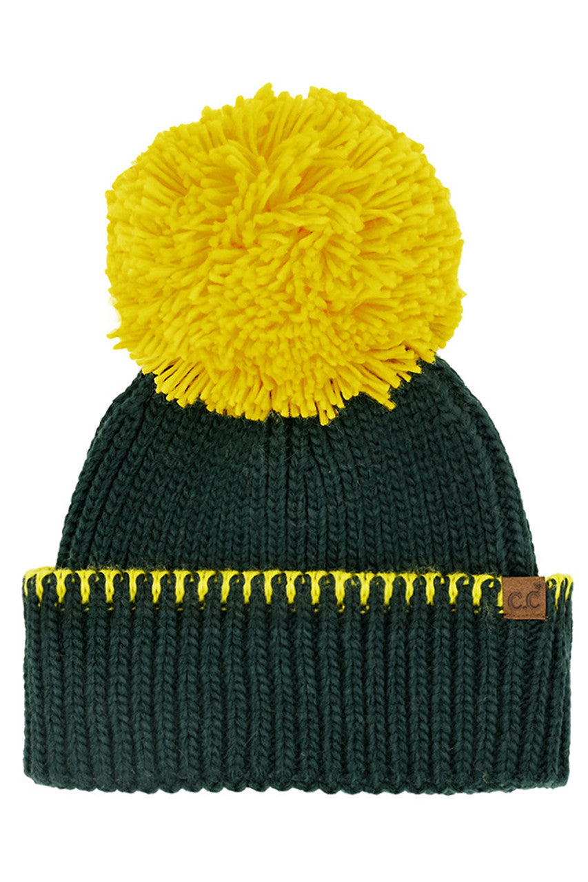 C.C Yarn Pom Game Day Team Stitch Point Beanie