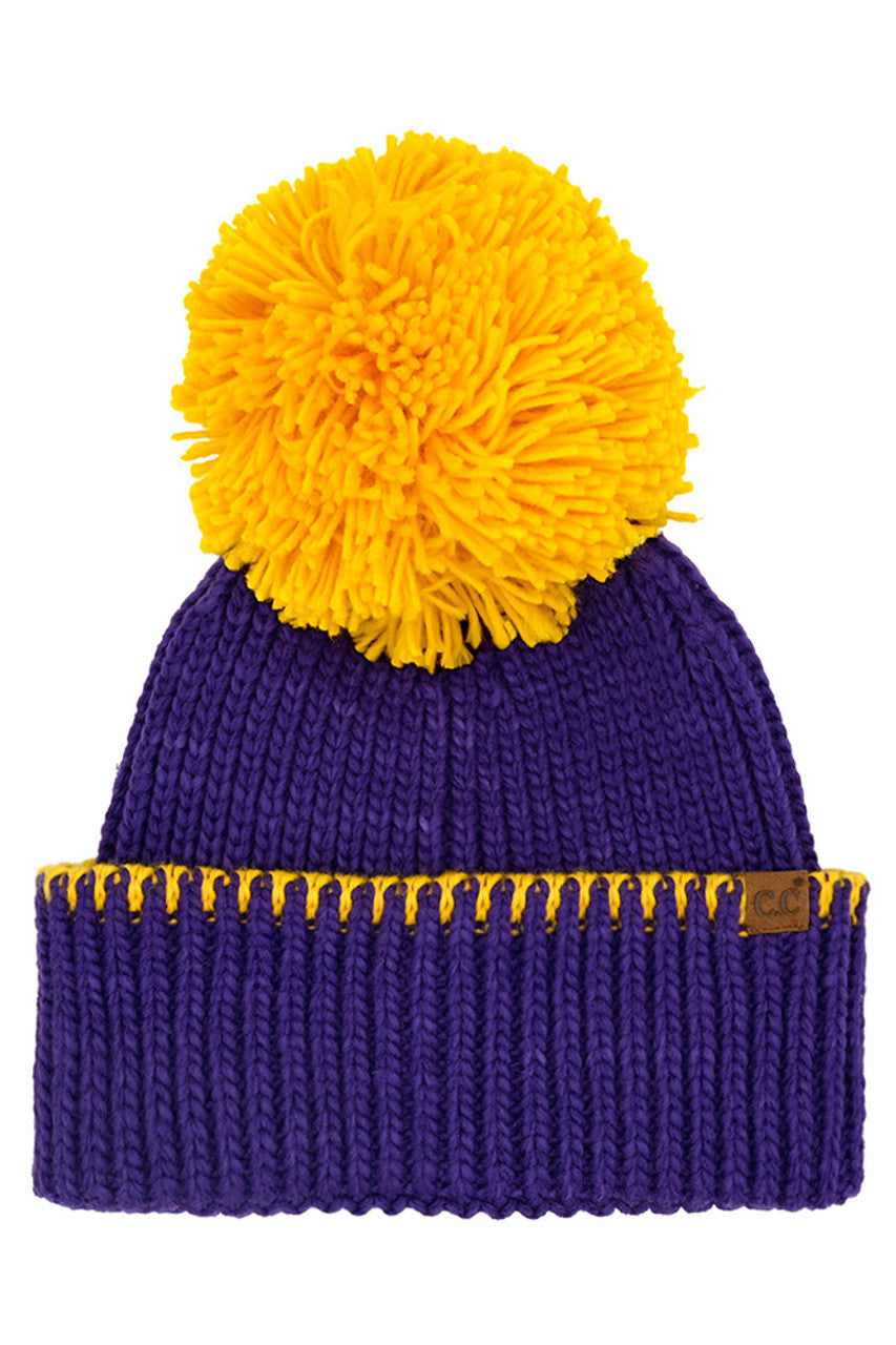 C.C Yarn Pom Game Day Team Stitch Point Beanie