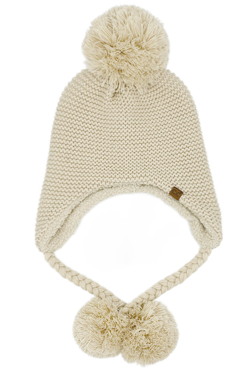 C.C Knitted Trapper with Yarn Pom Beanie