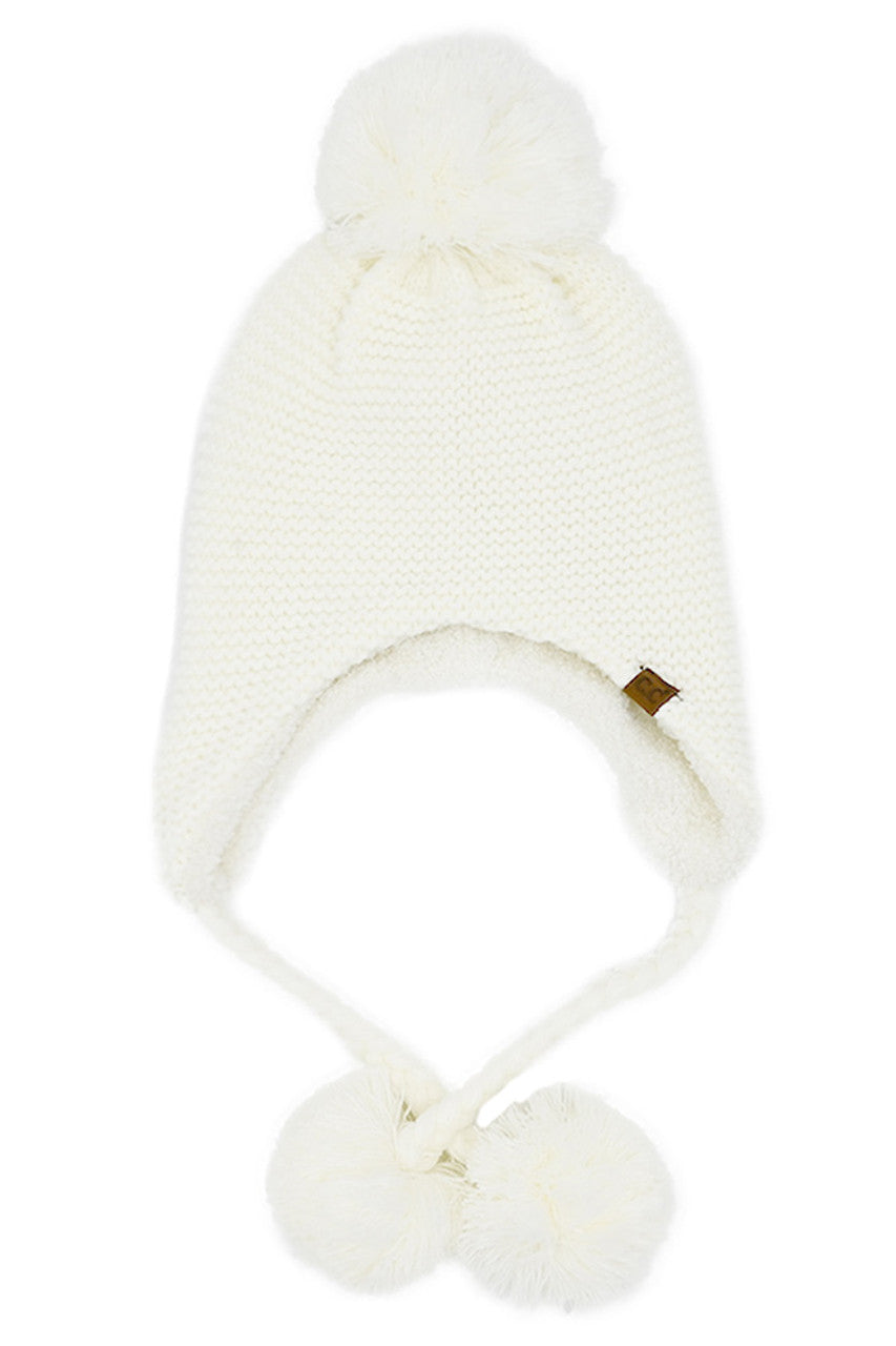 C.C Knitted Trapper with Yarn Pom Beanie