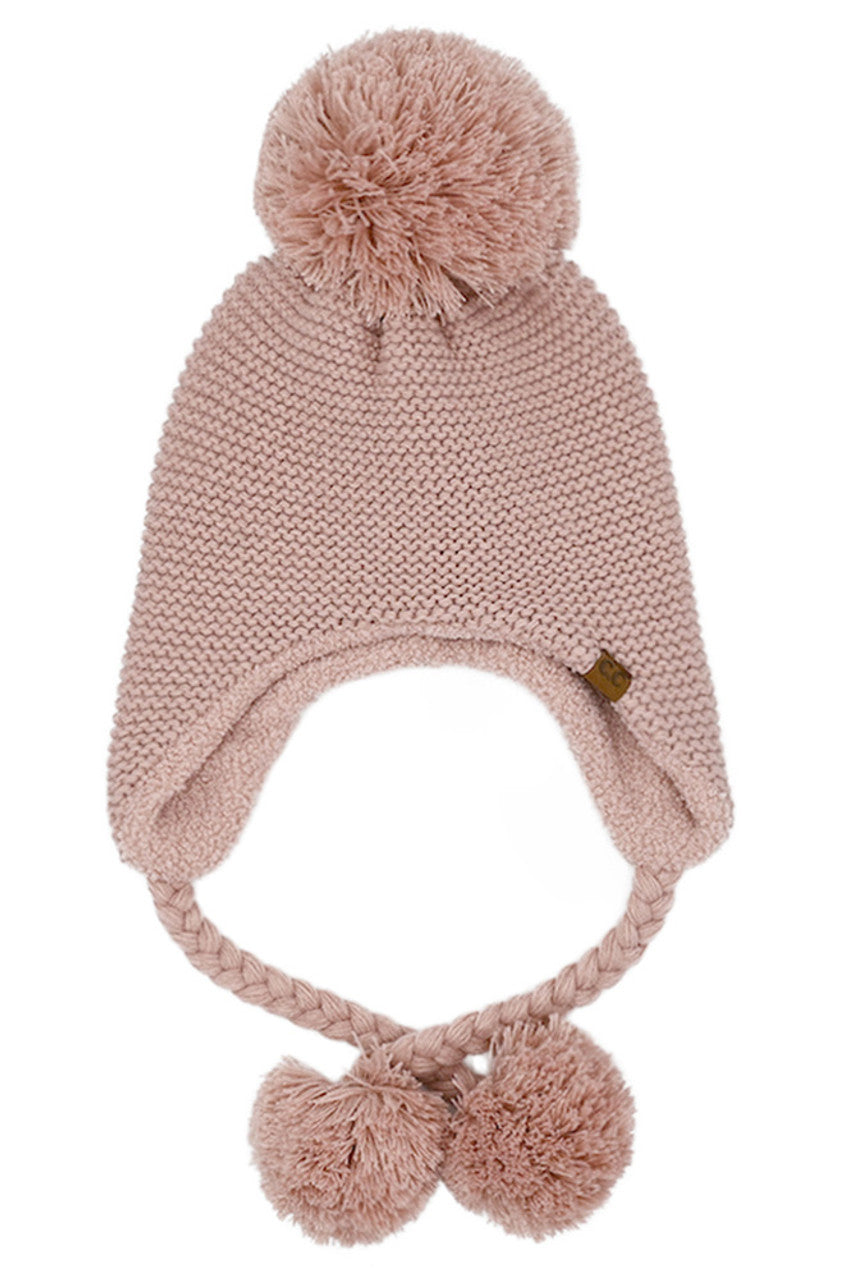C.C Knitted Trapper with Yarn Pom Beanie