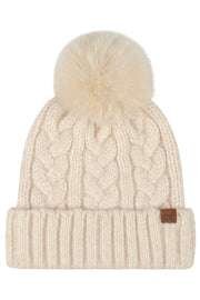 C.C Women's Heather Cable with Satin Lining Pom Beanie