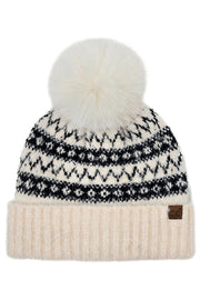 C.C Fair Isle with Solid Faux Fur Pom Beanie