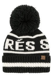 C.C Women's Apres Ski Lettering Yarn Pom Beanie
