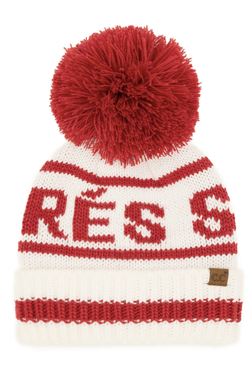 C.C Women's Apres Ski Lettering Yarn Pom Beanie