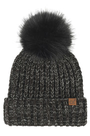 C.C Two Tone Heather Faux Fur Pom Cuff Beanie