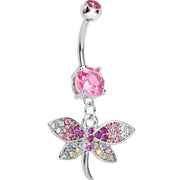 Pink CZ Multi-Color Dragonfly Belly Ring