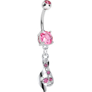 Pink CZ Ribbon Dangle Belly Ring