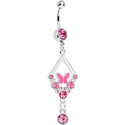 Pink Gem and Butterfly Dangle Belly Ring