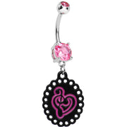 Pink Gem Black Pink Music Notes Heart Dangle Belly Ring