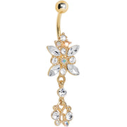 Gold Plated Clear Gem Dazzling Dangle Chandelier Belly Ring