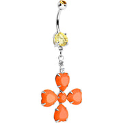 Orange Gem Neon Four Leaf Flower Dangle Belly Ring