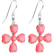 Clear Gem Pink Neon Four Leaf Flower Dangle Earrings