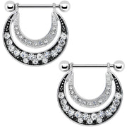 14G 5/8 Clear Gem Radiant Moonlit Night Nipple Shield Set