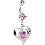 Pink CZ Tender Heart Dangle Belly Ring