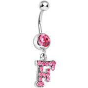 Pink Gem Letter F Initial Dangle Belly Ring