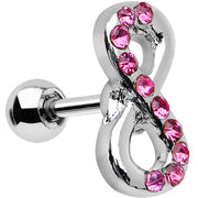 16G 1/4 Pink Gem Silver Tone Infinity Symbol Tragus Cartilage Earring