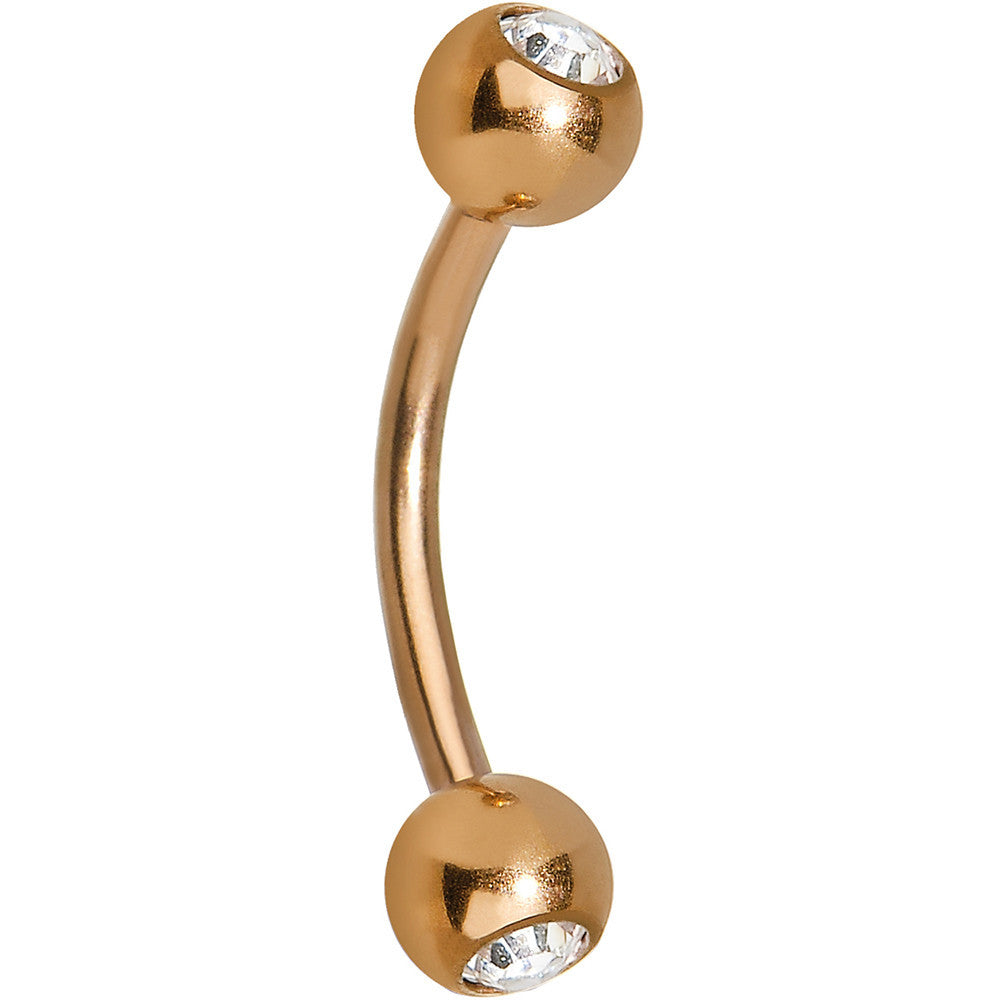 16G 3/8 Gem Rose Gold Plated Curved Barbell