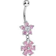 Pink Gem Twice as Nice Flower Dangle Belly Ring