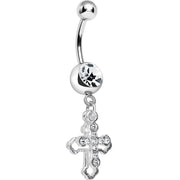 Clear Gem Hollow Cross Charm Double Dangle Belly Ring