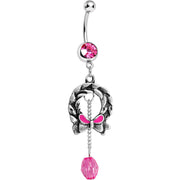 Pink Gem Antique Wreath with Bead Chain Drop Dangle Belly Ring
