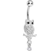 Lower Mount Paved Clear Gem Owl Belly Ring