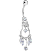 Light Purple Gem Pear with Dainty Rose Flower Dangle Belly Ring