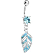 Aqua Gem Paved Floating Leaf Dangle Belly Ring