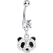 Crystalline Black Gem Paved Sweet Panda Head Dangle Belly Ring