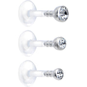 16G 1/4 Clear Gem Bioplast Triple Forward Helix Barbell 3 Pack Set