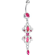 Pink Gem Twin Scrolls and Teardrops Dangle Belly Ring