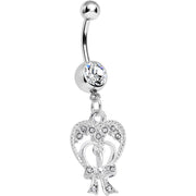 Crystalline Gem Love Tied in a Bow Heart Dangle Belly Ring