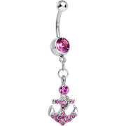 Pink Gem Glamorous Nautical Anchor Dangle Belly Ring