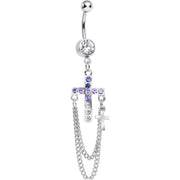 Purple Gem Cross Chain Dangle Belly Ring