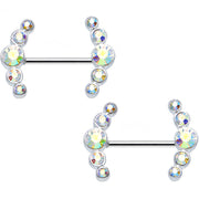 14G 5/8 Aurora Gem Steel Round Quintent Nipple Barbell Set