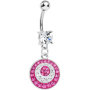 Crystalline Pink Gem Paved Glittering Circles Dangle Belly Ring
