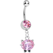 Pink Gem Black Tie Affair Swanky Crystal Cat Head Dangle Belly Ring