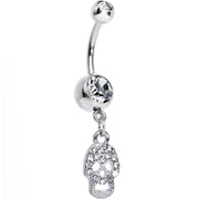 Crystalline Gem Paved Jolly Skull Dangle Belly Ring