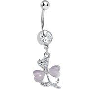 Clear Gem Light Purple Pearlescent Petals Flower Dangle Belly Ring