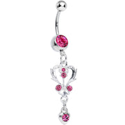 Pink Gem Swirling Vines and Hearts Dangle Belly Ring