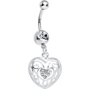 Clear Gem Flattering Hollow Heart Dangle Belly Ring
