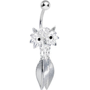 Crystalline Gem Gleaming Feathers Surprised Owl Dangle Belly Ring