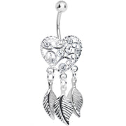 Crystalline Gem Filigree Heart Dreamcatcher Dangle Belly Ring
