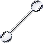 White Acrylic Double Play Baseball Barbell Tongue Ring