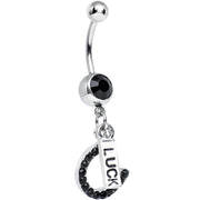 Black Gem Double the Luck Horseshoe Dangle Belly Ring