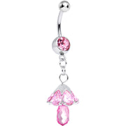 Pink CZ Fairy Mushroom Dangle Belly Ring
