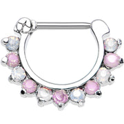 16G 5/16 Alluring Faux Opal and Pink Gem Septum Clicker