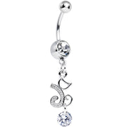 Clear Cubic Zirconia Falling Ribbon Swoosh Dangle Belly Ring