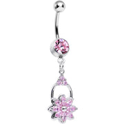 Pink Cubic Zirconia Shower of Flower Dangle Belly Ring