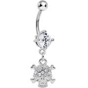 Clear Gem Crystal Pirate Skull and Crossbones Dangle Belly Ring